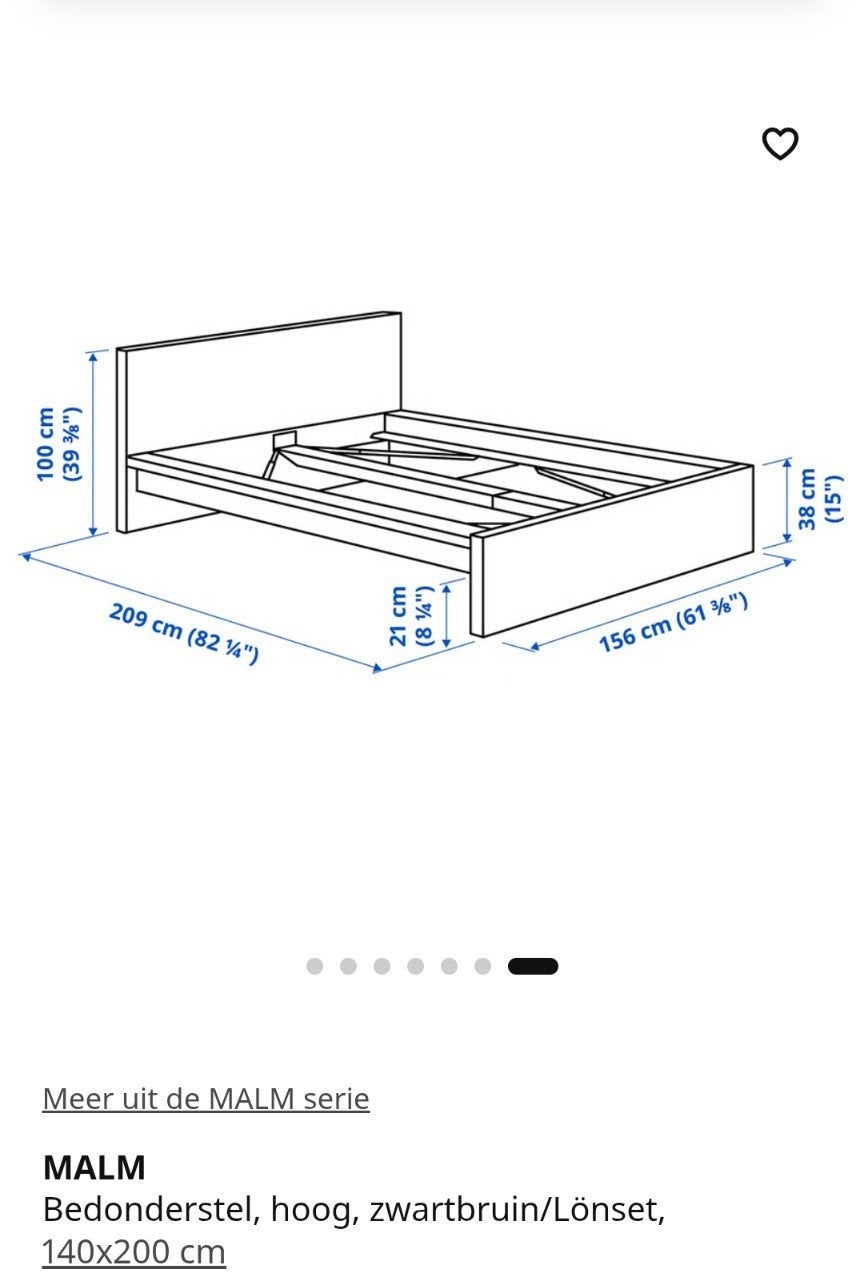 oostende: bedframe Malm Ikea 140 x 200 te koop zonder latt, Ophalen