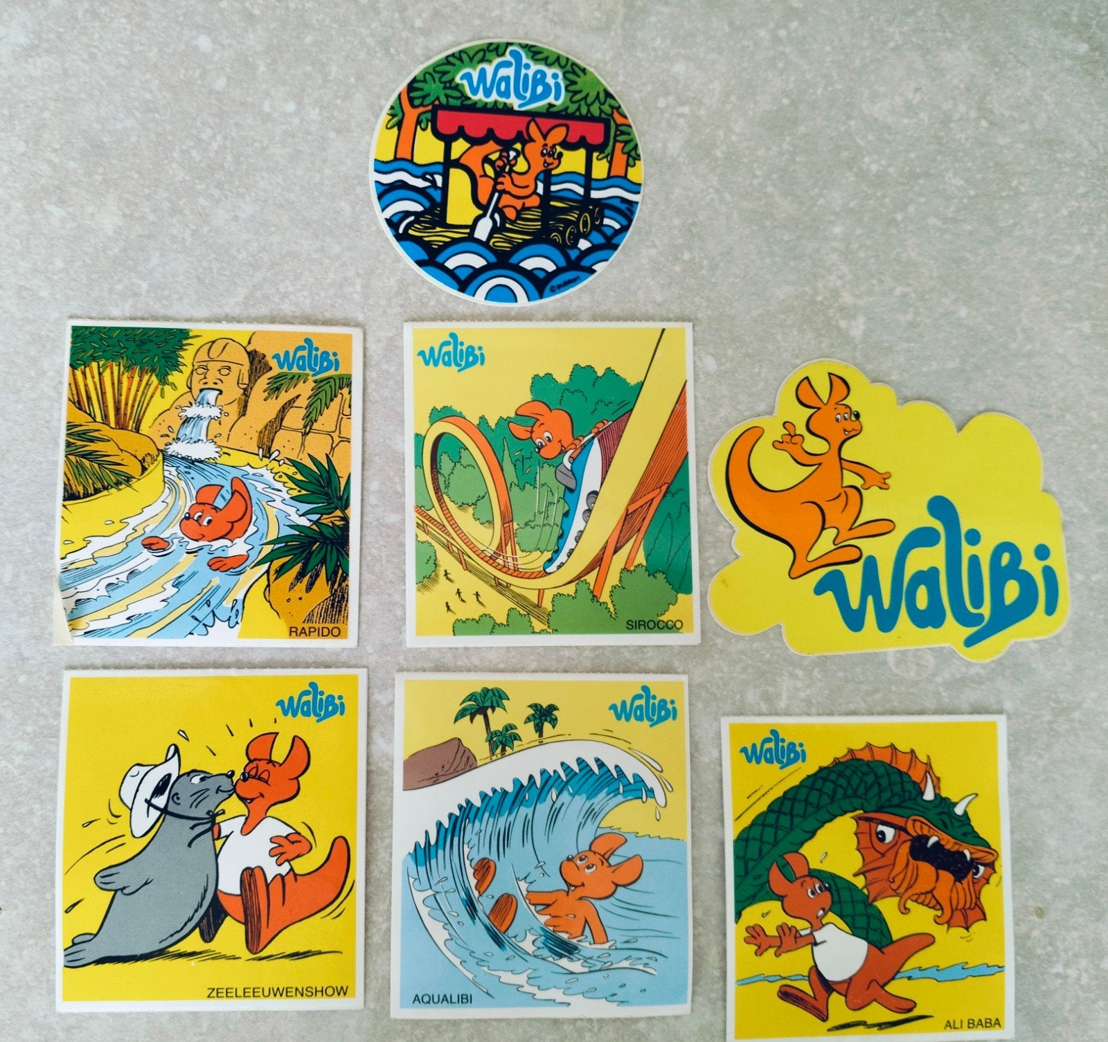 7 vintage stickers pretpark Walibi, Verzamelen, Ophalen of Verzenden