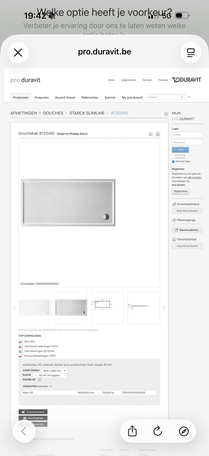 Duravit starck douche 1800 x 800 mm nieuw, Ophalen, Nieuw