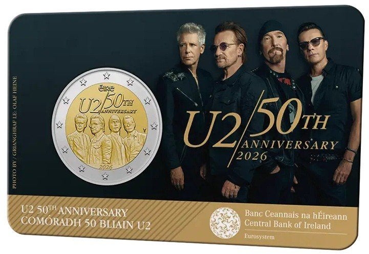 Ierland 2026 – U2 - coincard - 2 euro, Ophalen of Verzenden, Ierland, 2 euro, Setje