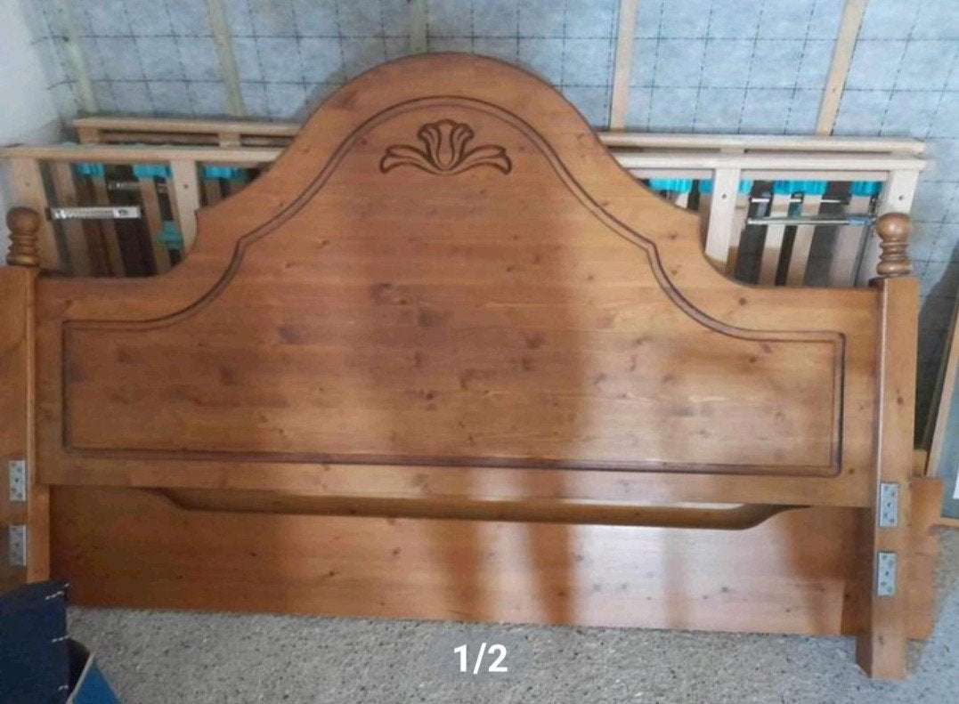 Stevig grenen tweepersoonsbed + lattenbodems, Maison & Meubles, Brun, Enlèvement, Utilisé, 180 cm