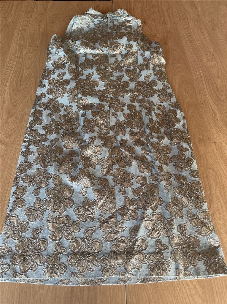 Vintage Blauw/Zilveren Bloemenjurk - Maat 42, Kleding | Dames, Jurken, Ophalen of Verzenden, Zo goed als nieuw, Maat 42/44 (L)