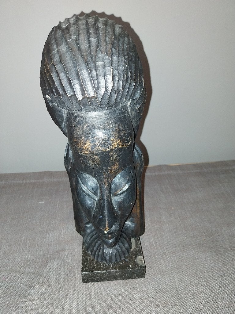 Afrikaans beeldje met standvoet, Antiquités & Art, Art | Sculptures & Bois, Bois, Homme, Enlèvement, 20 - 50 cm
