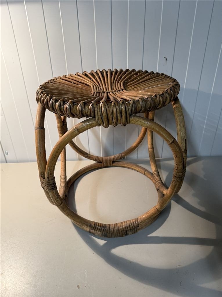 Zeldzame Franco Albini Vintage Bamboe Rotan Kruk/Tafel Jaren, Enlèvement ou Envoi, Comme neuf