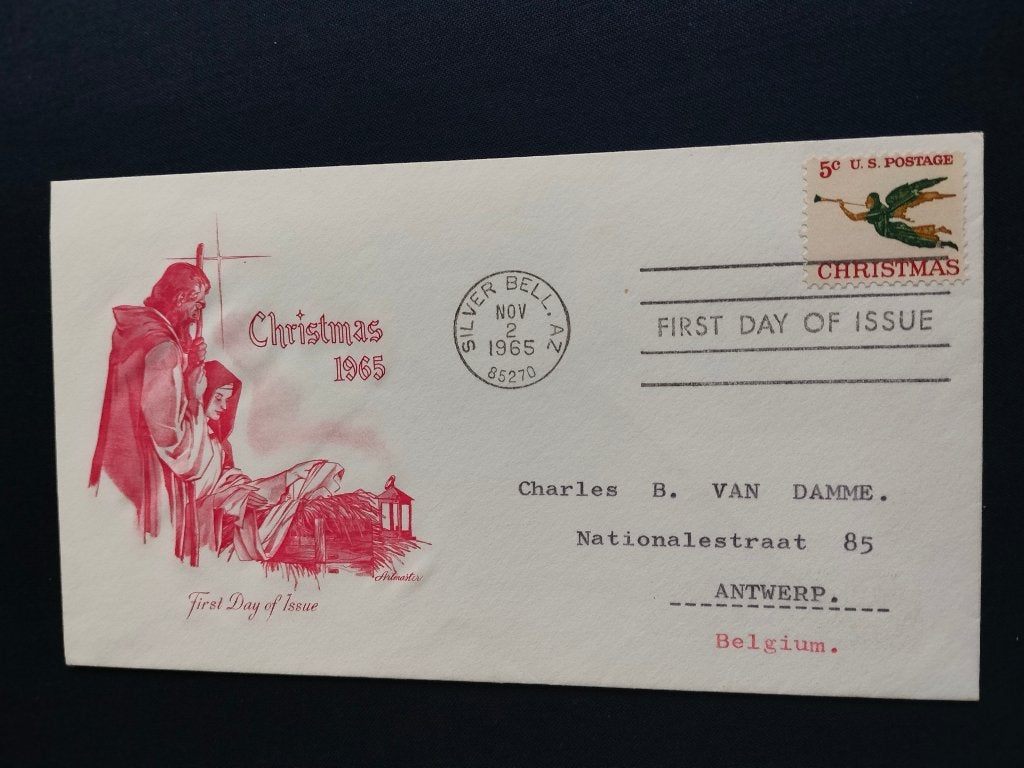 USA 1965 - FDC kerstmis, engel met bazuin; kerststal, Verzenden, Gestempeld, Noord-Amerika