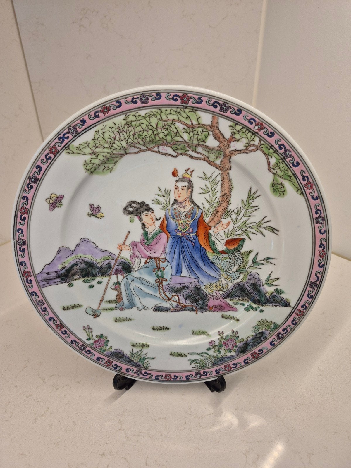 Assiette chinoise vintage Famille Rose — peinte à la main à, Enlèvement ou Envoi