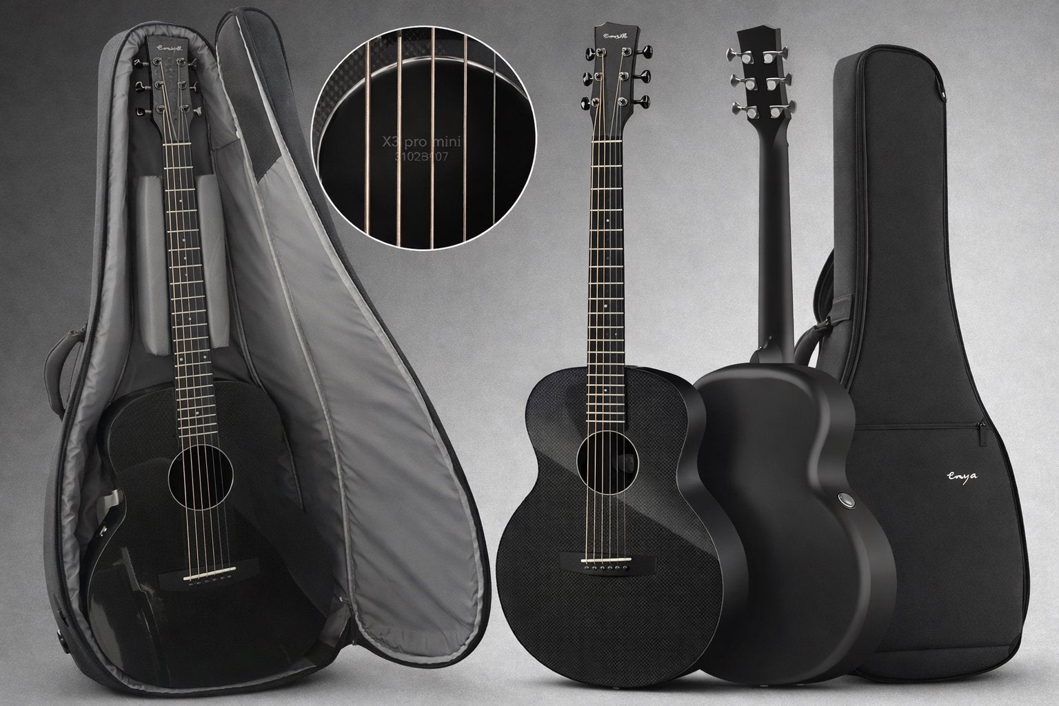 Te koop: Enya X3 Pro Mini Carbon Fiber Elektrisch-Gitaar, Enlèvement ou Envoi, Comme neuf, Avec valise