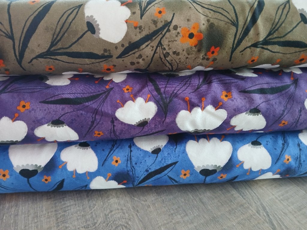 KOOPJE : Coupons jersey stoffen met tulpenprint 2m aan -50%, Overige kleuren, 120 cm of meer, Nieuw, Ophalen of Verzenden