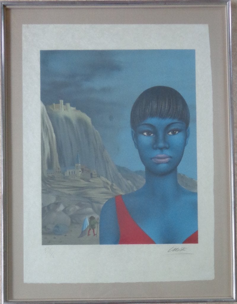 FELIX LABISSE / BLAUWE VROUW / KLEURLITHO / 88x67cm / KADER, Antiquités & Art, Signé, Enlèvement