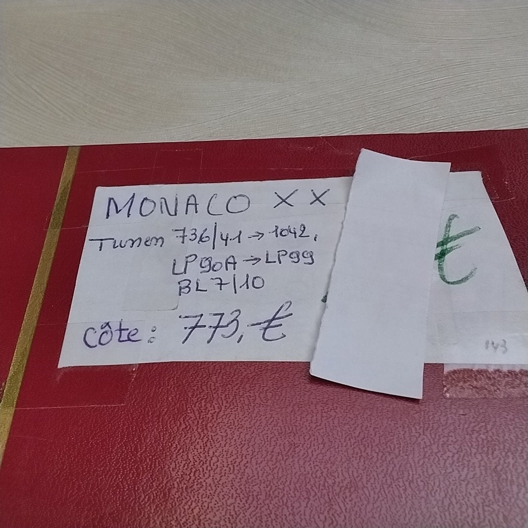 MONACO XX entre 736/1042, LP 90A/99, BLOK 7/10 cote 773,00€, Envoi