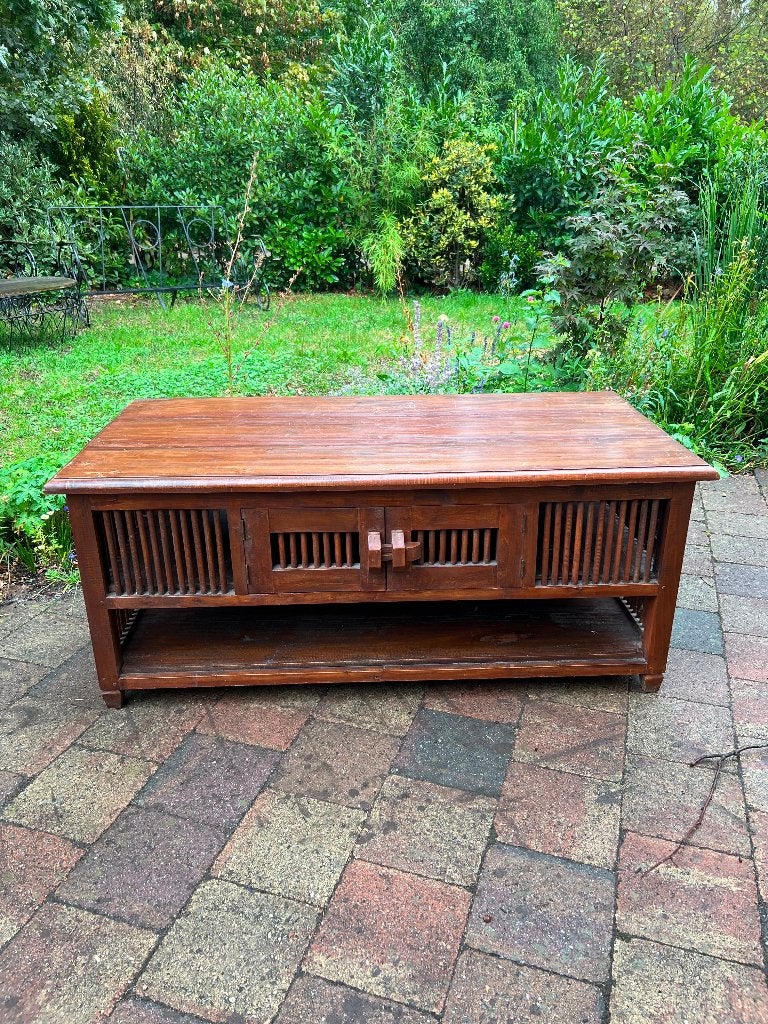 Koloniale teakhouten TV-kast 120 x 60 x 50 cm, Ophalen, 100 tot 150 cm, Koloniaal, Teakhout