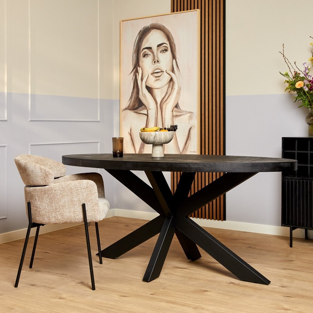 Industriele Ovale Tafel!Koopje!, Ophalen, Teakhout, 50 tot 100 cm, Zo goed als nieuw