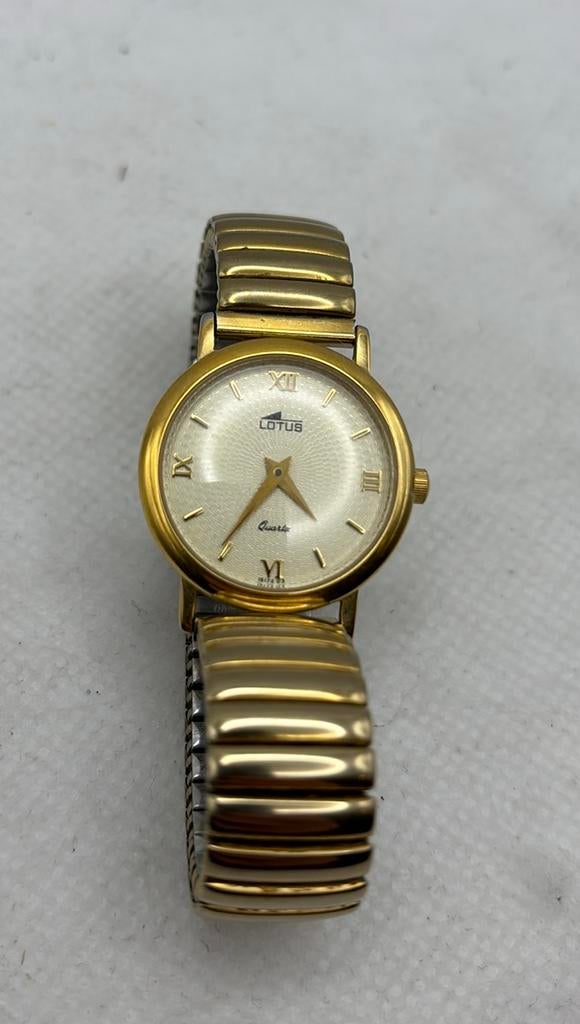 Vintage Gold Plated Lotus Quartz Watch with Strech Band, Bijoux, Sacs & Beauté, Enlèvement ou Envoi, Utilisé