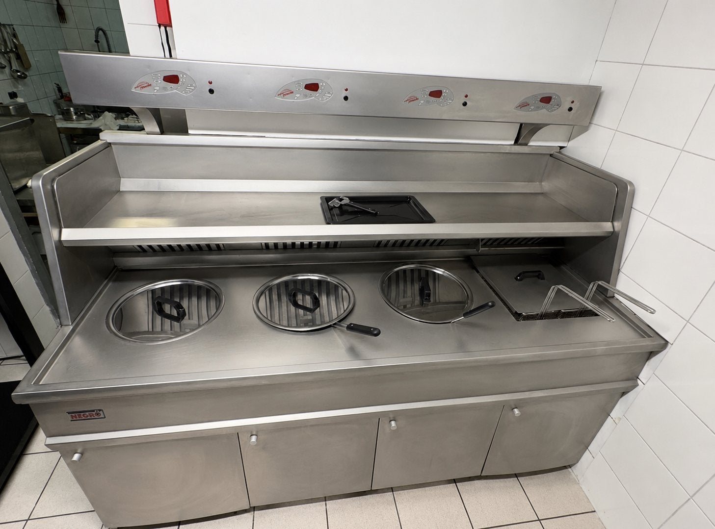 Professionele Negro RVS gasfriteuse met warmhoudgedeelte, Zakelijke goederen, Horeca | Keukenapparatuur, Ophalen, Reinigen