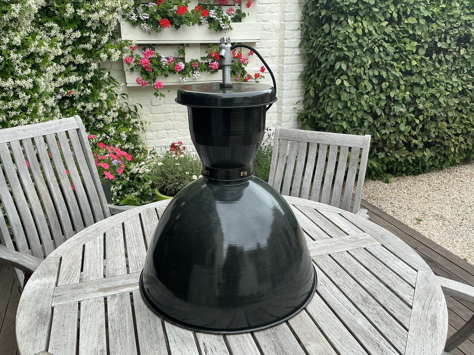 Industriële lampkappen geëmailleerd 1969, Huis en Inrichting, Zwart, Rond, Zo goed als nieuw, 60 cm