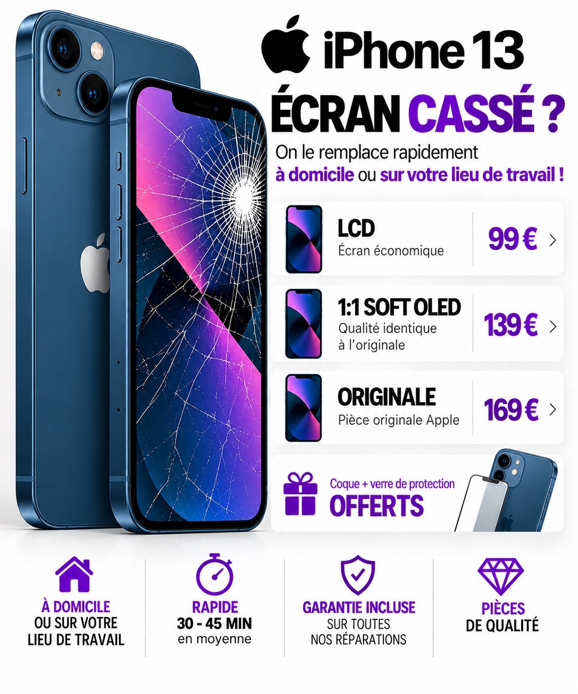 📱RÉPARATION ÉCRAN iPHONE 13– BRUXELLES 0466273471✅, Enlèvement, Comme neuf