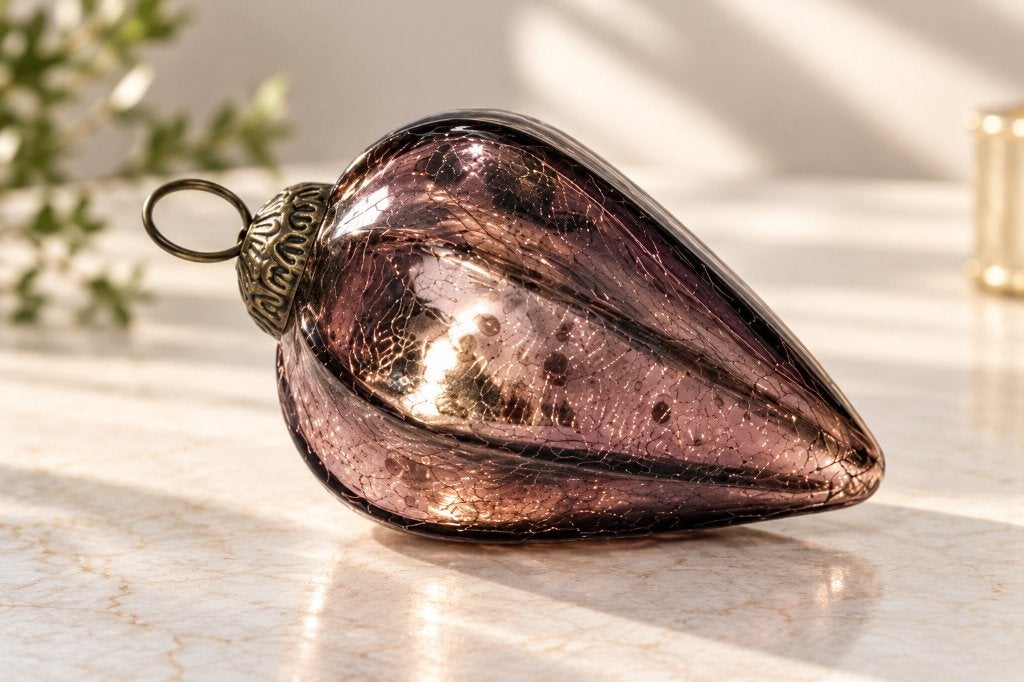 Kerstboomversiering – Glazen kersthanger oudroze/mauve 13 cm, Ophalen of Verzenden, Zo goed als nieuw