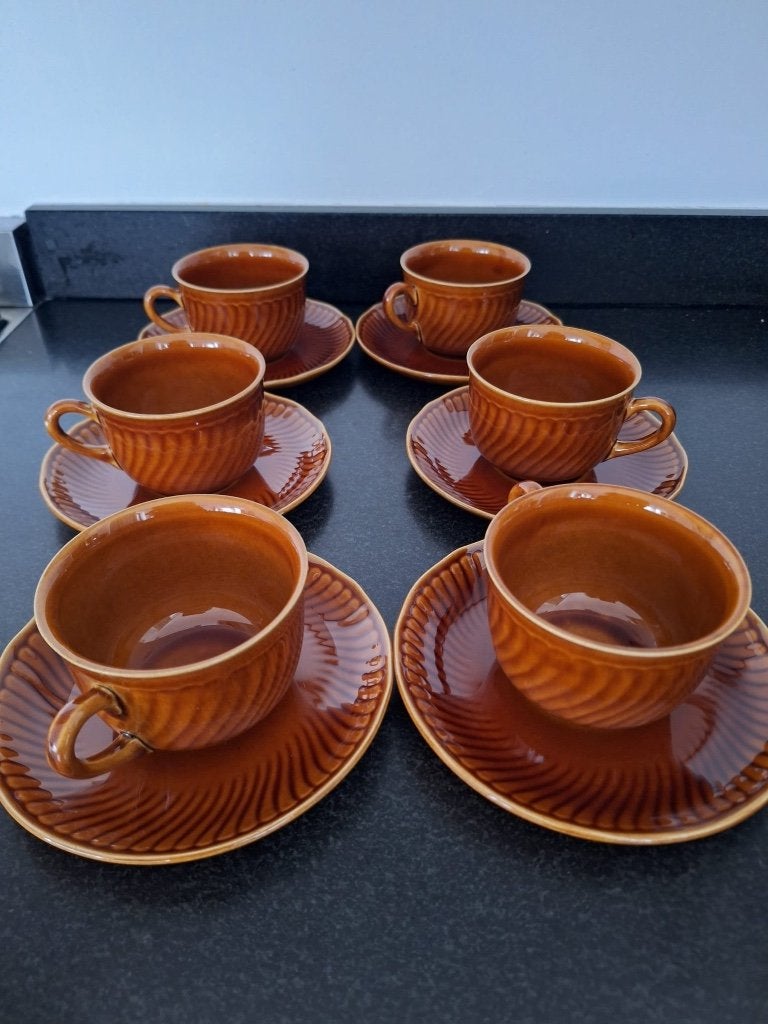 6 tasses & sous-tasses Boch Trianon, Vintage, Comme neuf, Enlèvement, Royal Boch