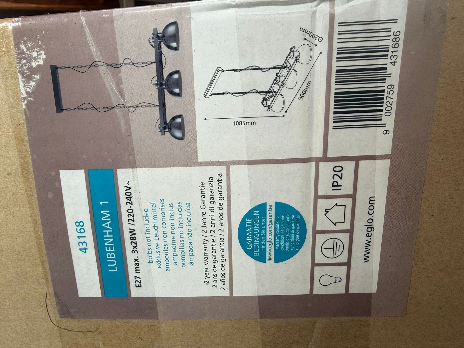 Plafonnier EGLO LUBENHAM 1 - Nouveau dans sa boîte, Maison & Meubles, Lampes | Suspensions, Enlèvement ou Envoi