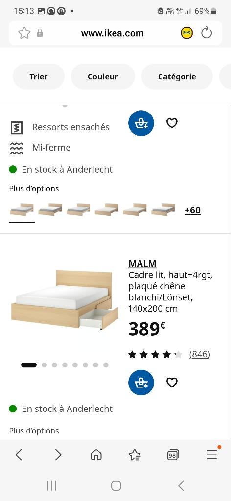 Lit malm ikea, Autres couleurs, Ikea malm, 140 cm, Enlèvement