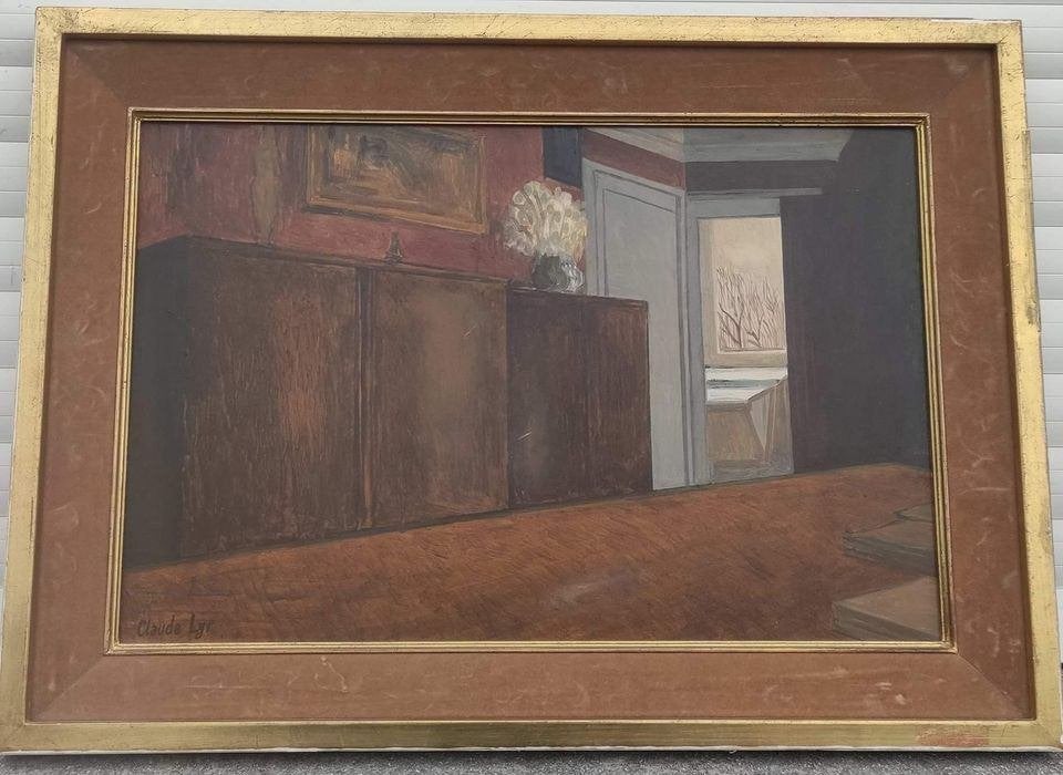 Huile sur panneau la grande table signe Claude lyr, Enlèvement ou Envoi, Panneau