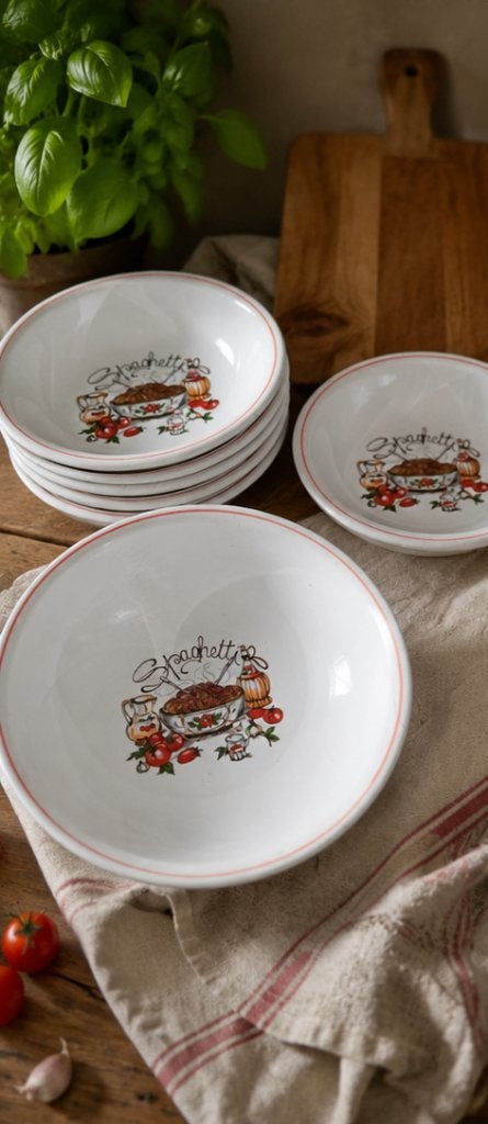 Vintage spaghetti borden, Ophalen, Porselein of Keramiek, Schaal, Rond
