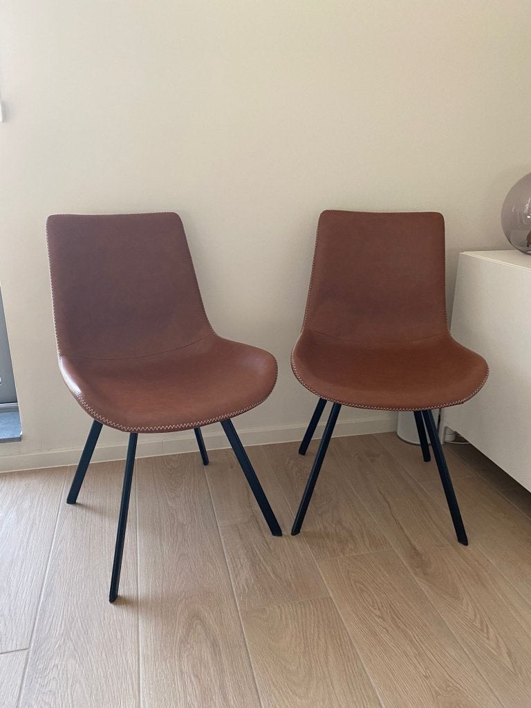 5x Kwantum Lugano Eetkamerstoelen – Cognac – Lederlook, Maison & Meubles, Synthétique, Lederlook, Brun, Enlèvement