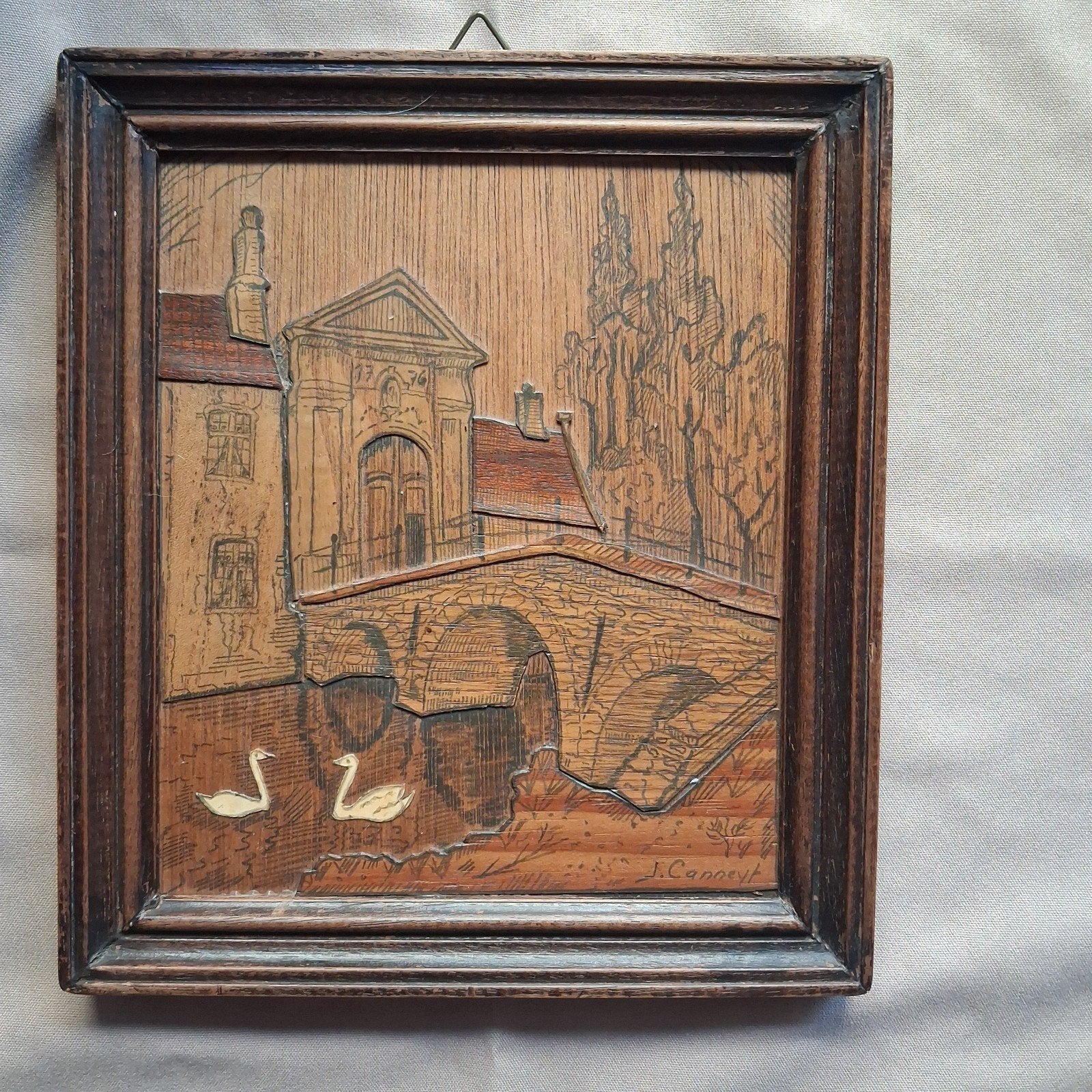 Cannet à marqueterie vintage en bois, 1974, Enlèvement ou Envoi