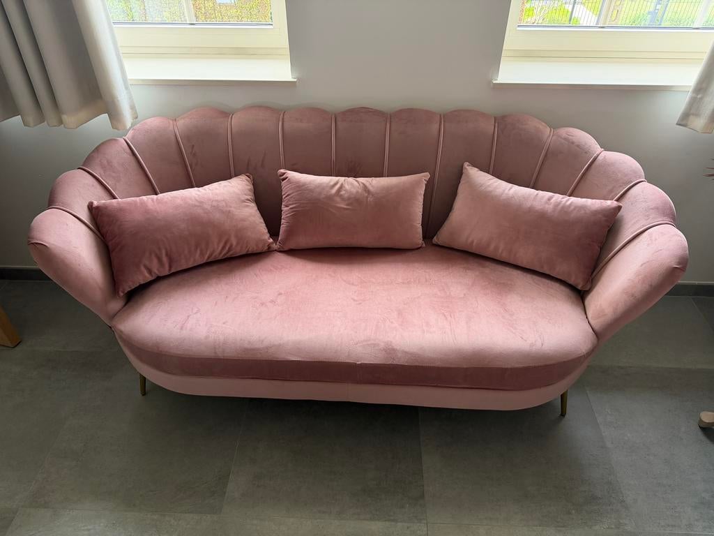 Roze velvet 3 zit zetel / bank, Huis en Inrichting, Ophalen, 75 tot 100 cm, 200 tot 250 cm, Driepersoons