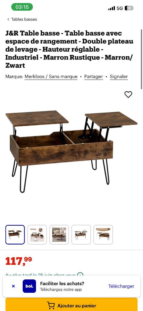 table basse industrielle + meuble TV assorti gratuit, Enlèvement, Comme neuf, Autres essences de bois