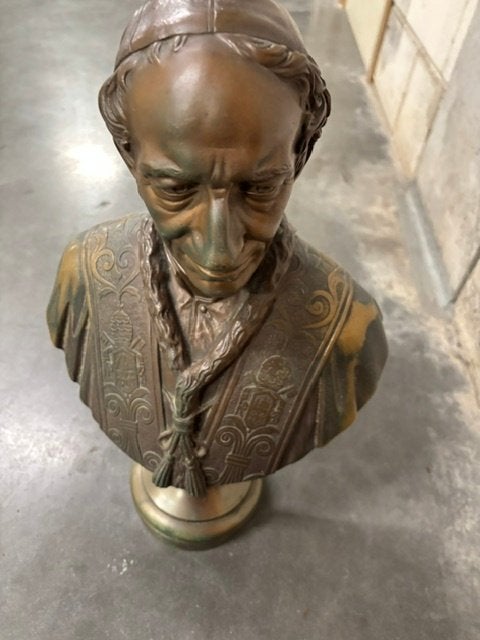 Authentiek antiek brons borstbeeld Paus Leo XIII, Enlèvement, Bronze