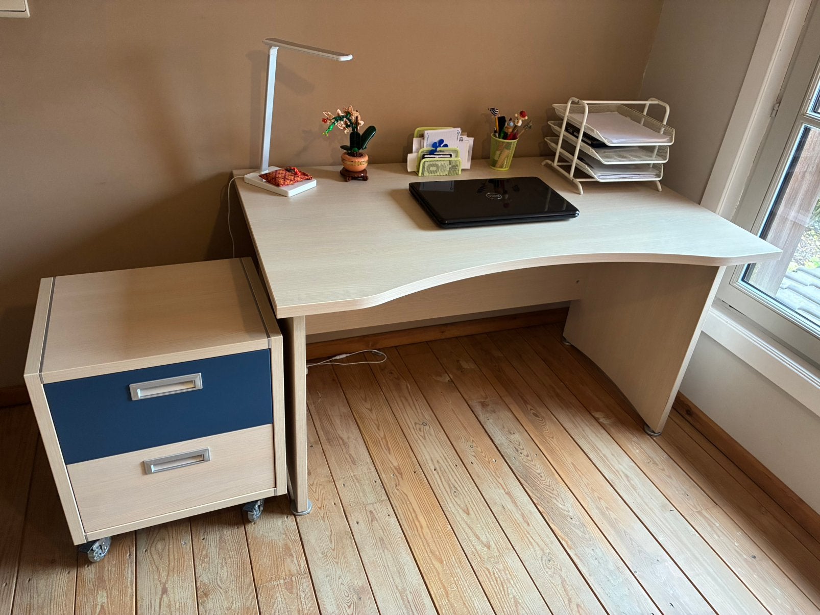 Ensemble de bureau : bureau, conteneur à rouleaux et chaise, Maison & Meubles, Enlèvement, Utilisé, Réglable en hauteur, Bois
