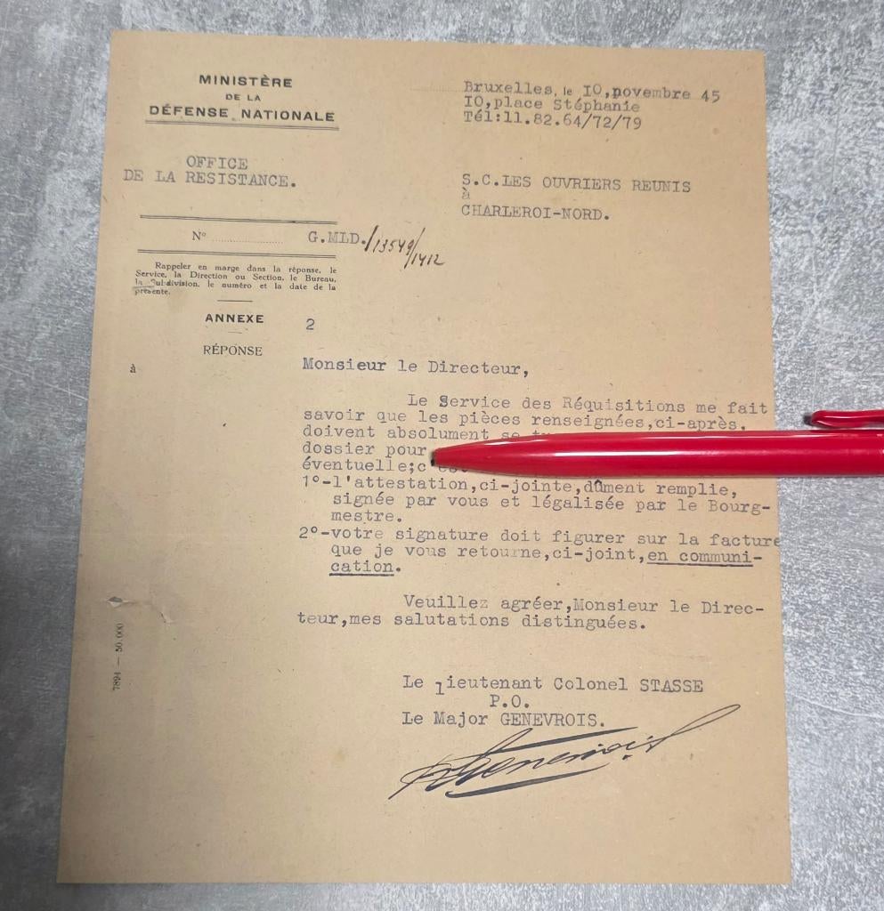 WW2+Résistance+Charleroi+Brasserie+réquisition+1945, Collections, Objets militaires | Seconde Guerre mondiale, Enlèvement ou Envoi