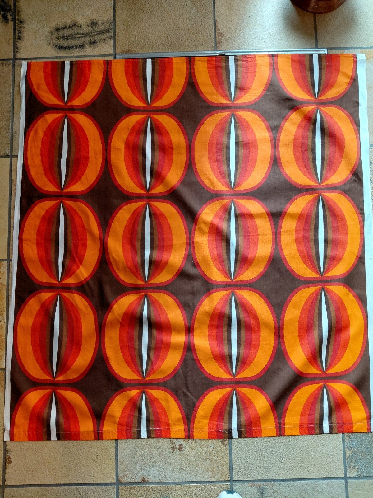 Vintage gordijnen , bruin,oranje, rood , jaren 60/70, Ophalen of Verzenden