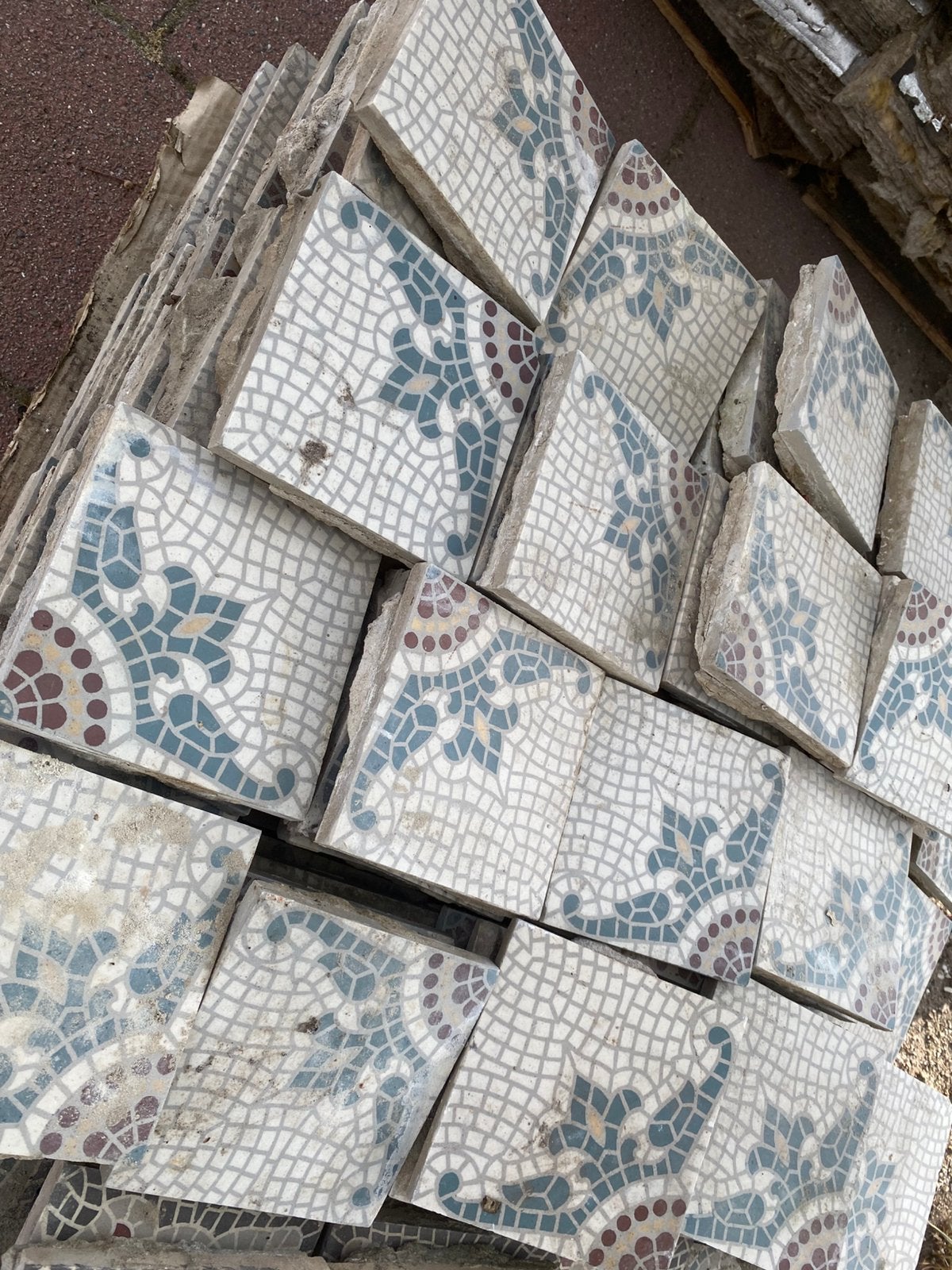 Antieke vloertegels 14x14 cm, Doe-het-zelf en Bouw, Tegels, Ophalen, Gebruikt, Minder dan 20 cm, Minder dan 20 cm