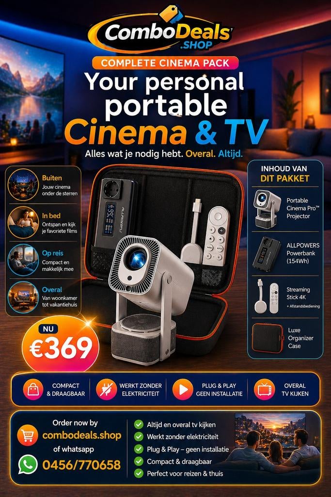ALL IN ONE CINEMA PAKKET! GEEN STOPCONTACT NODIG!, Audio, Tv en Foto, Verzenden