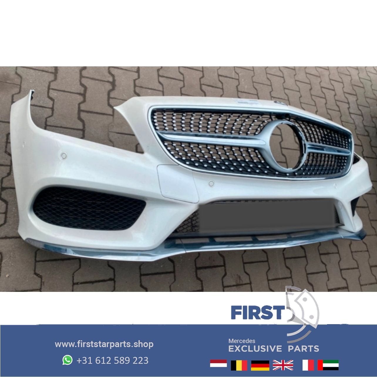 W218 CLS FACELIFT AMG VOORBUMPER COMPLEET ZWART + DIAMOND GR, Auto-onderdelen, Gebruikt, -, Voor, Ophalen of Verzenden