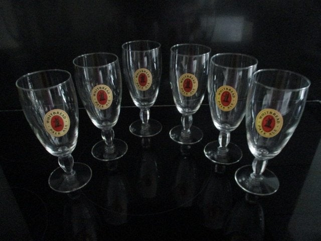 6whitbread pale ale bierglazen drankglazen bekende hertenkop, Enlèvement ou Envoi, Utilisé, Verre ou Verres, Autres marques