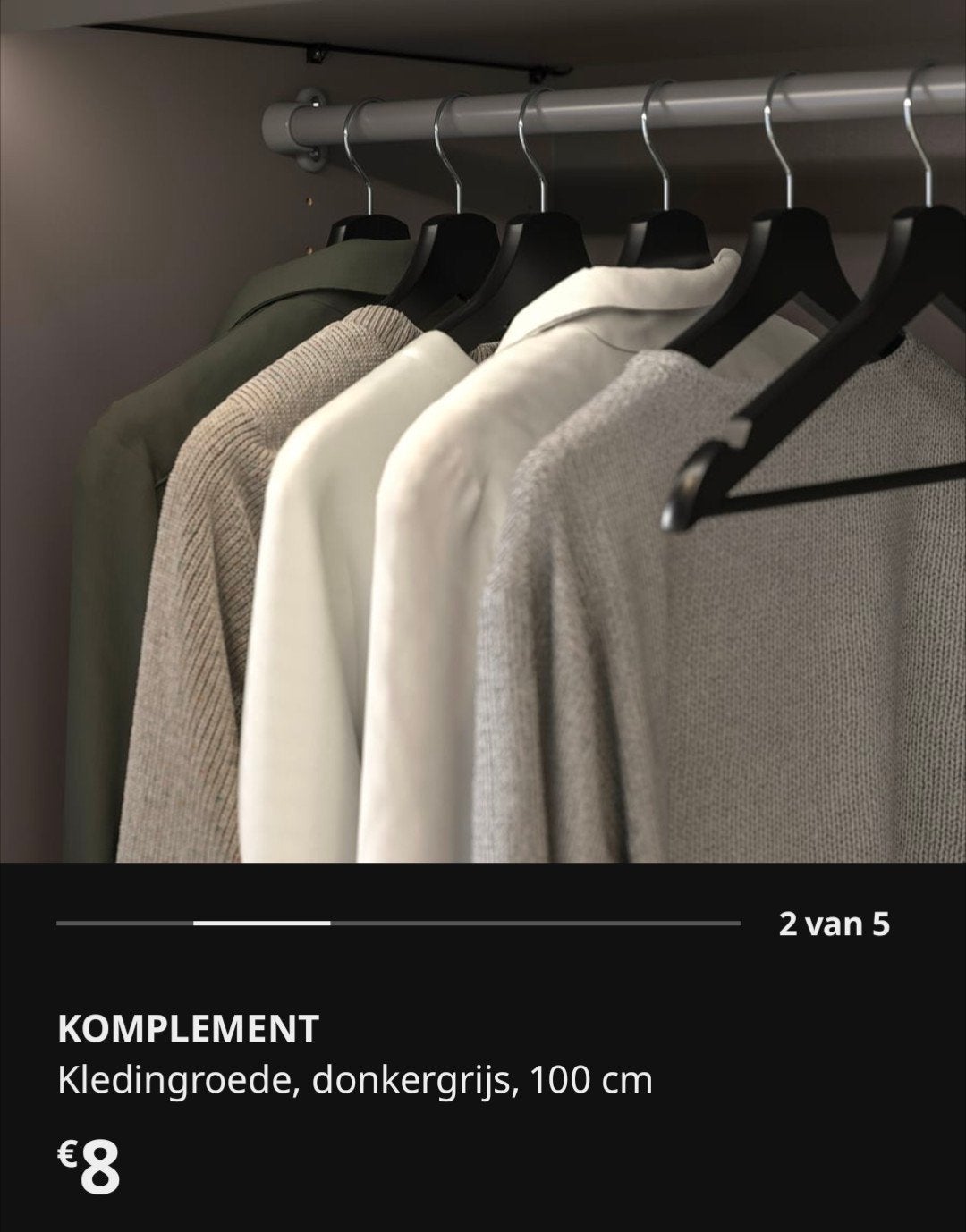 1 kledingroede 100cm donkergrijs IKEA PAX KOMPLEMENT, Huis en Inrichting, Kasten | Kleerkasten, Ophalen
