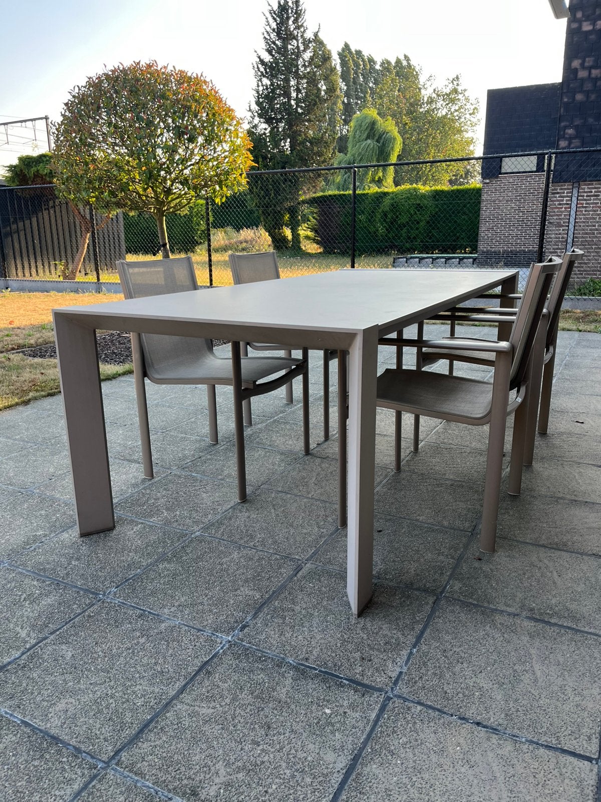 Tuintafel & stoelen (8), Tuin en Terras, Tuintafels, Ophalen, Zo goed als nieuw, Rechthoekig, Aluminium