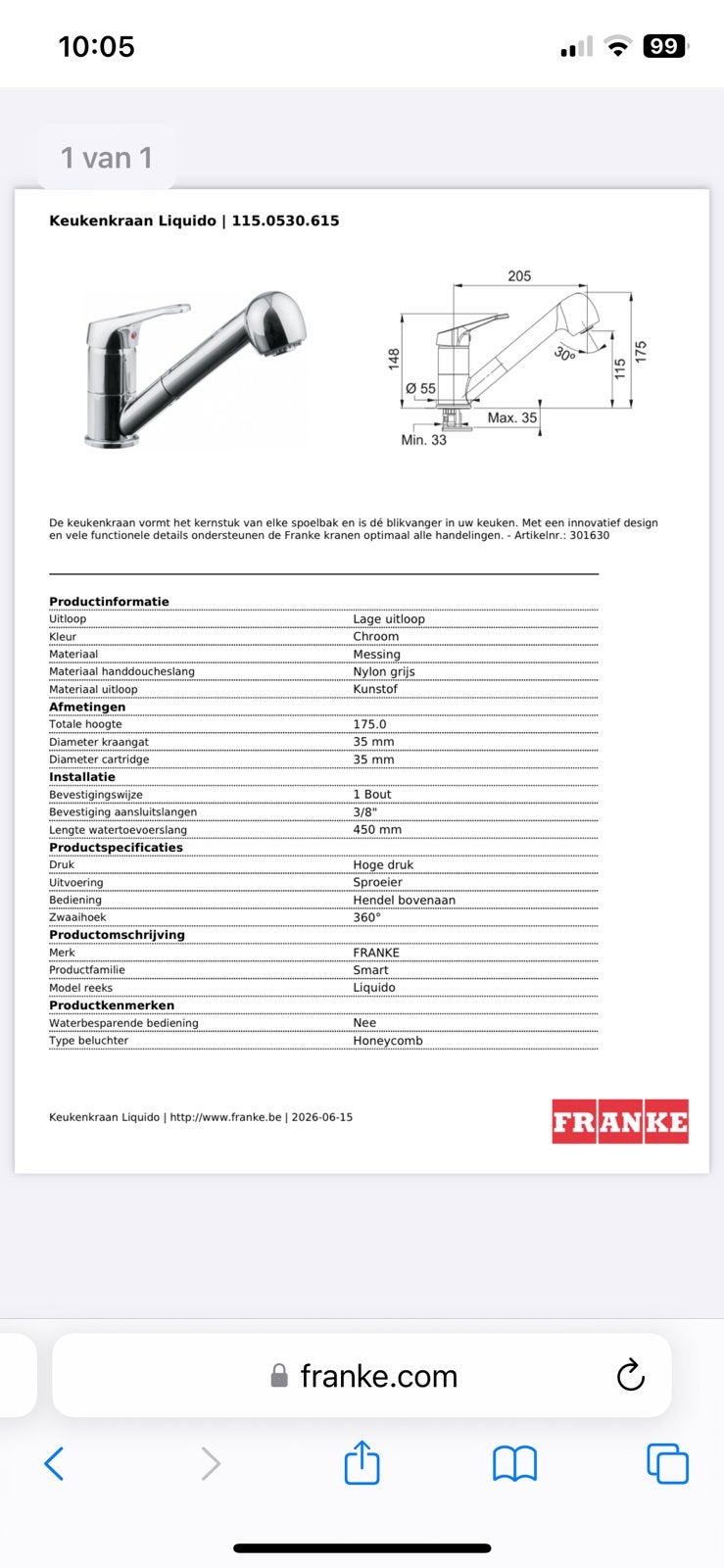 Keukenkraan franke, Ophalen, Nieuw