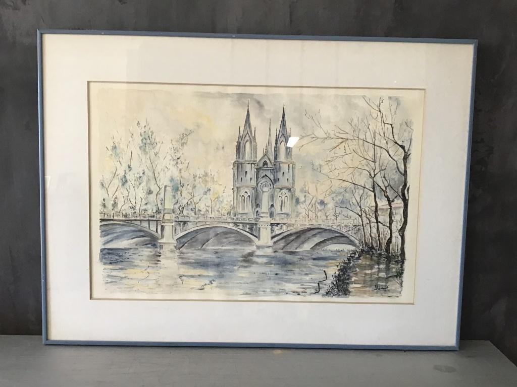 Ydderf - Grande aquarelle nominée Strasbourg, Enlèvement ou Envoi, Aquarelle, Papier