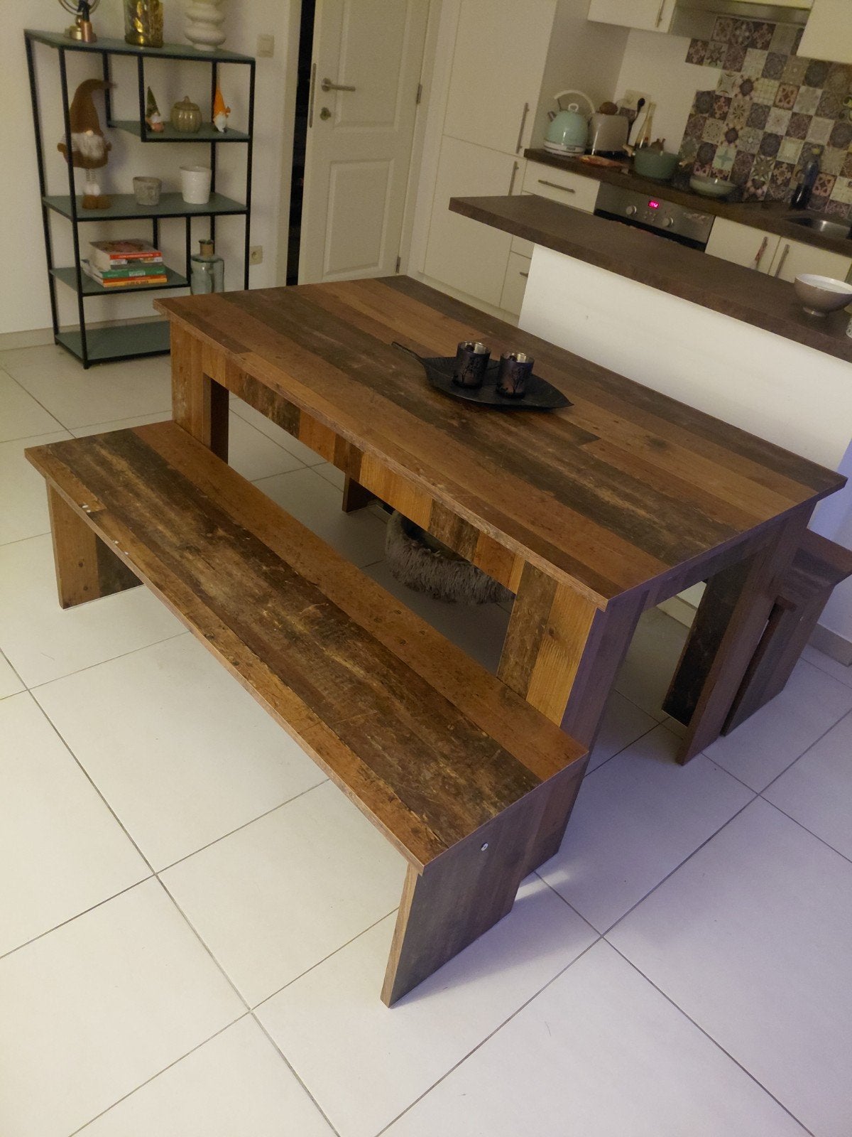 table salle à manger avec 2 bancs, Maison & Meubles, 100 à 150 cm, Cinq personnes ou plus, Bois, Comme neuf