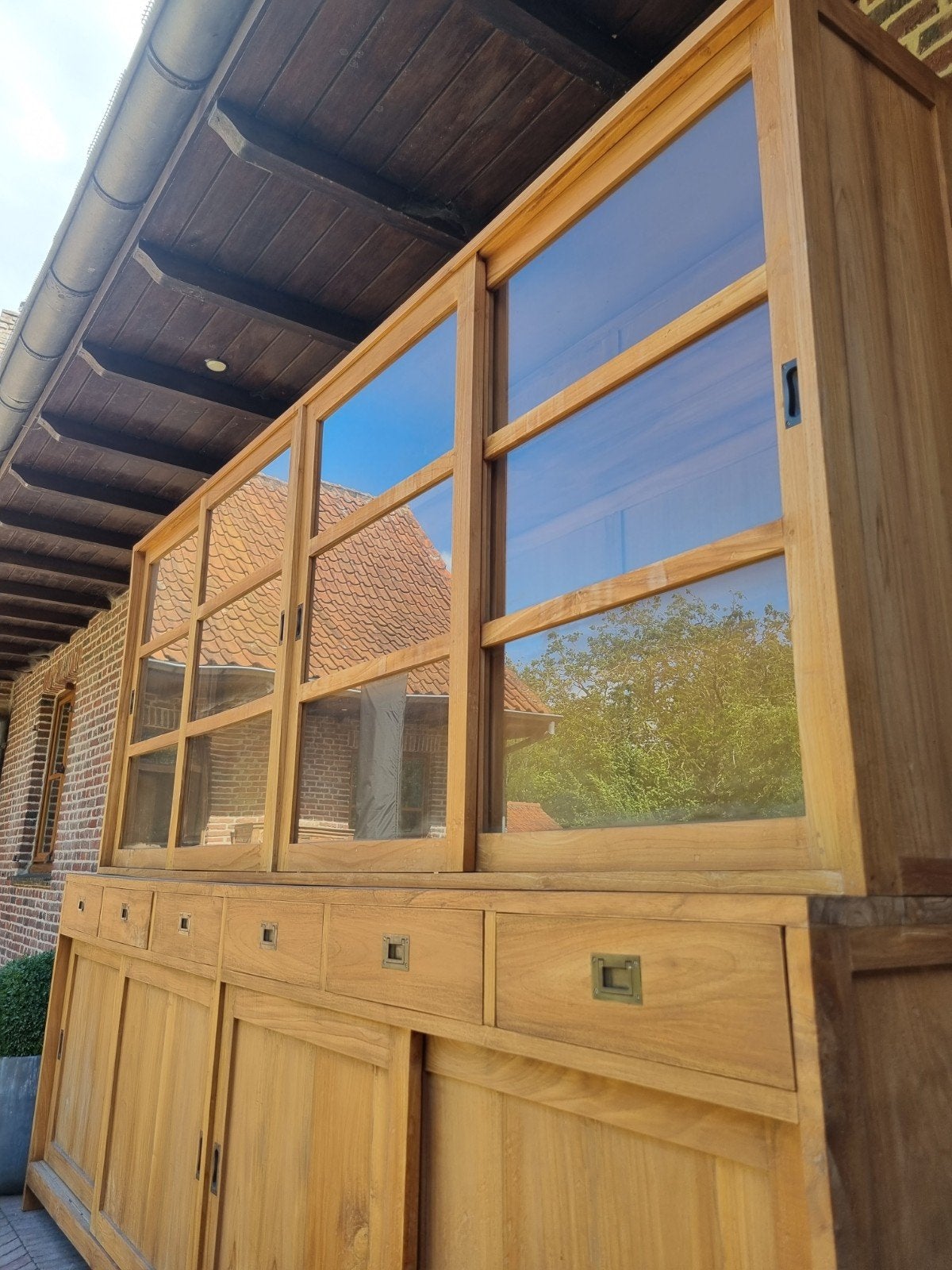Teak xxl buffetkast/vitrinekast GRATIS LEVERING, 200 cm of meer, ., Teakhout, Ophalen of Verzenden