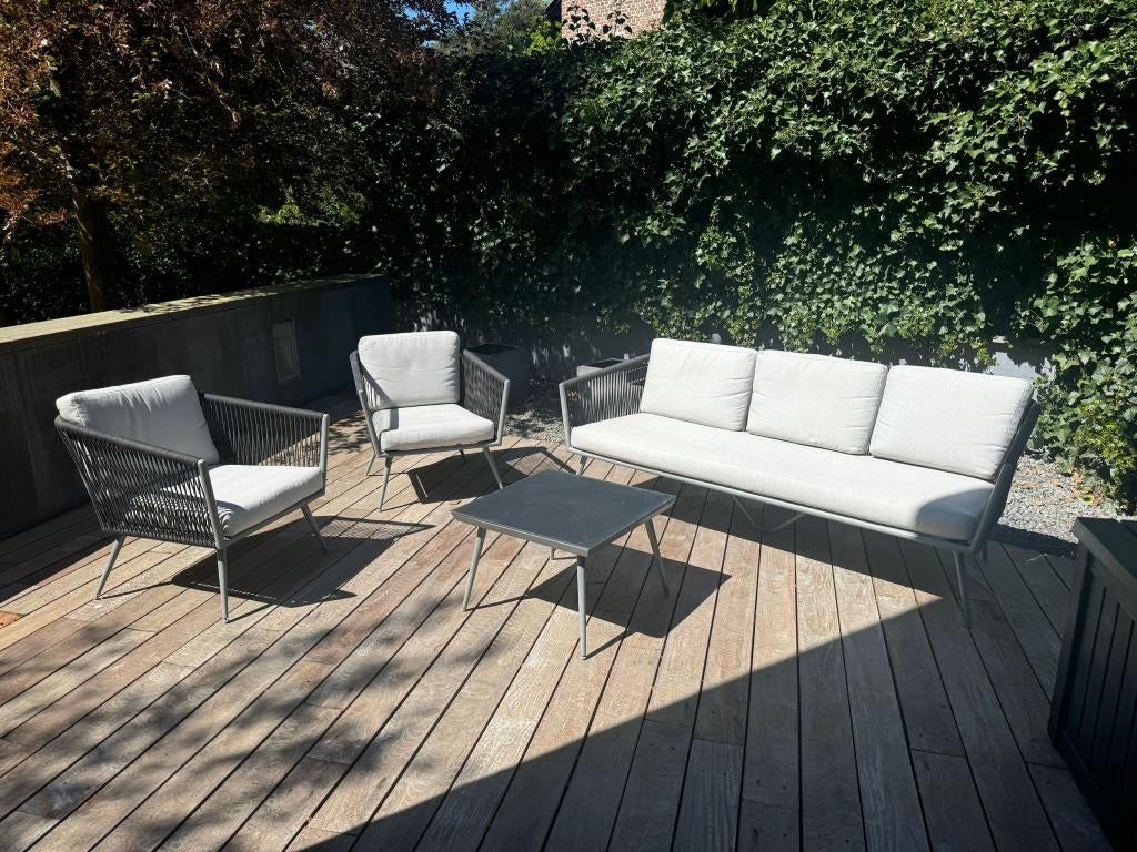 Tuinset incl. kussens, Opbergbox en plantenbakken, Tuin en Terras, Ophalen, 5 zitplaatsen, Aluminium, Tuinset
