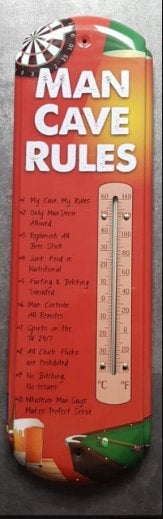 Man Cave Rules Mancave leuke thermometer met tips SALE, Metaal, 28 cm, Meerkleurig, Nieuw