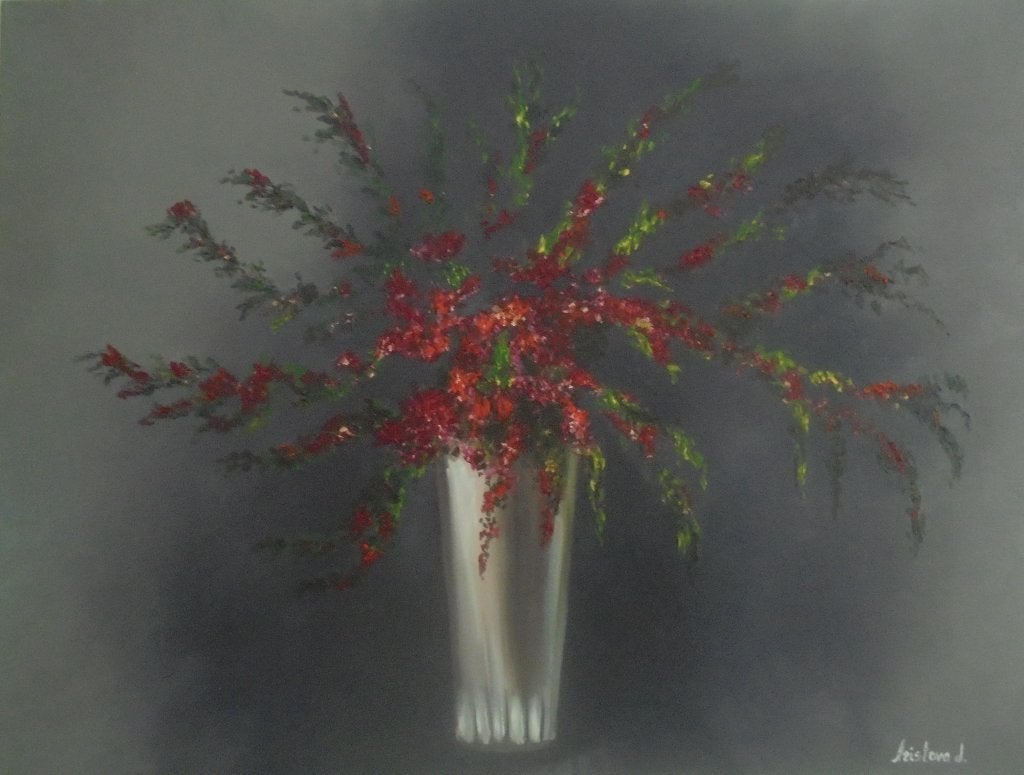 peinture à l'huile moderne : vase avec fleurs (60x80), Enlèvement ou Envoi, Signé, Peinture à l'huile, Fleurs