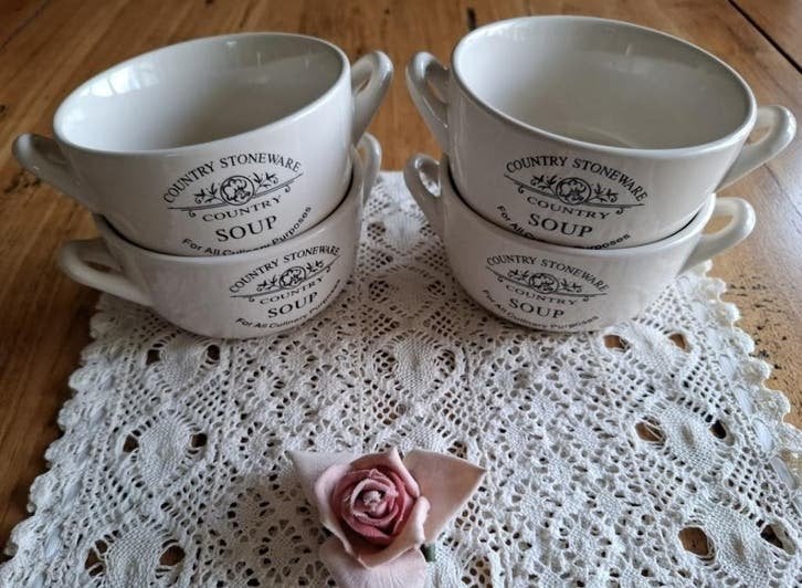 4 Country stoneware soepkommen, Huis en Inrichting, Keuken | Servies, Gebruikt, -, -, Overige typen