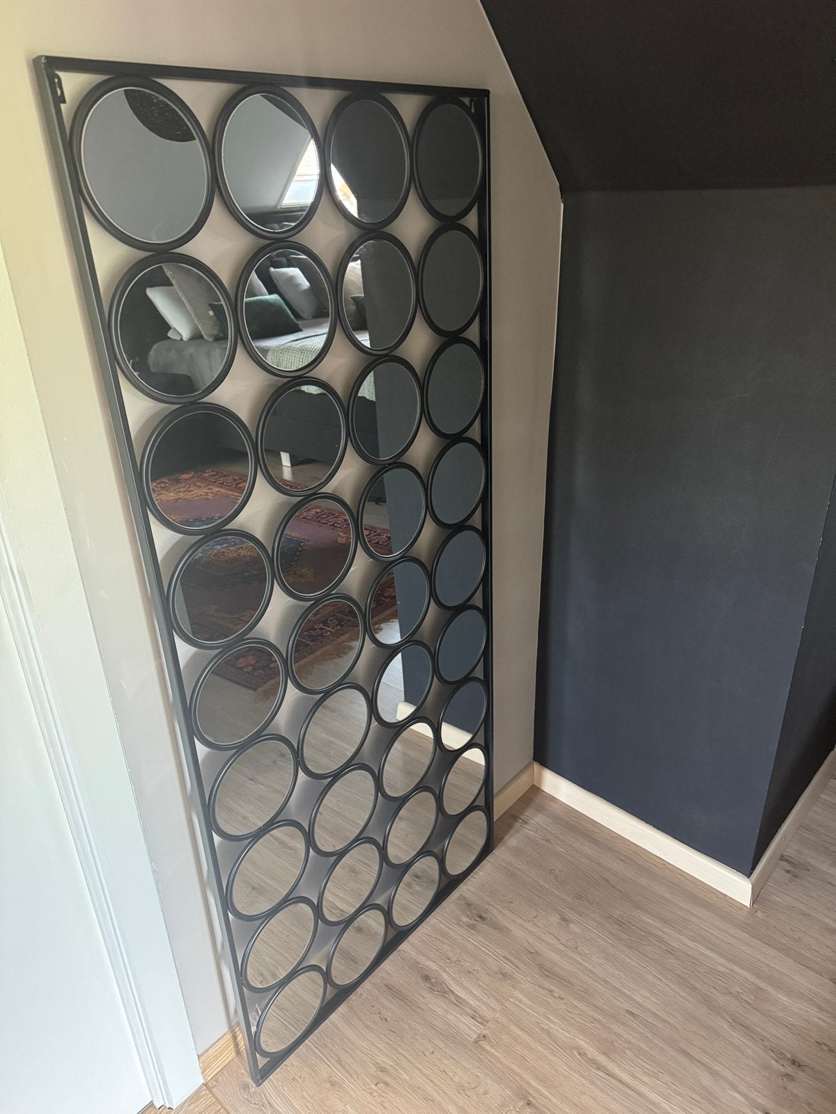 Spiegel met metalen frame en ronde spiegels, Ophalen, Zo goed als nieuw, Glas