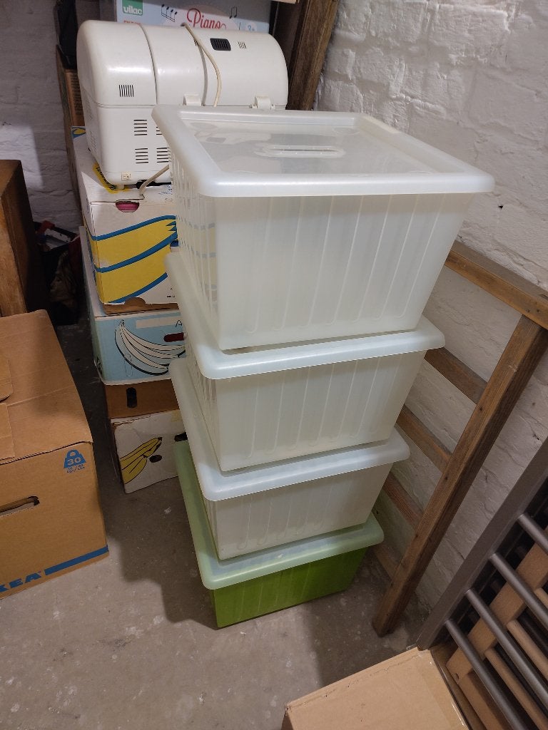 4 bacs de rangement avec roulettes Ikea, blanc, 39x39 cm, Enlèvement ou Envoi, 35 à 50 cm, Utilisé, Moins de 40 cm
